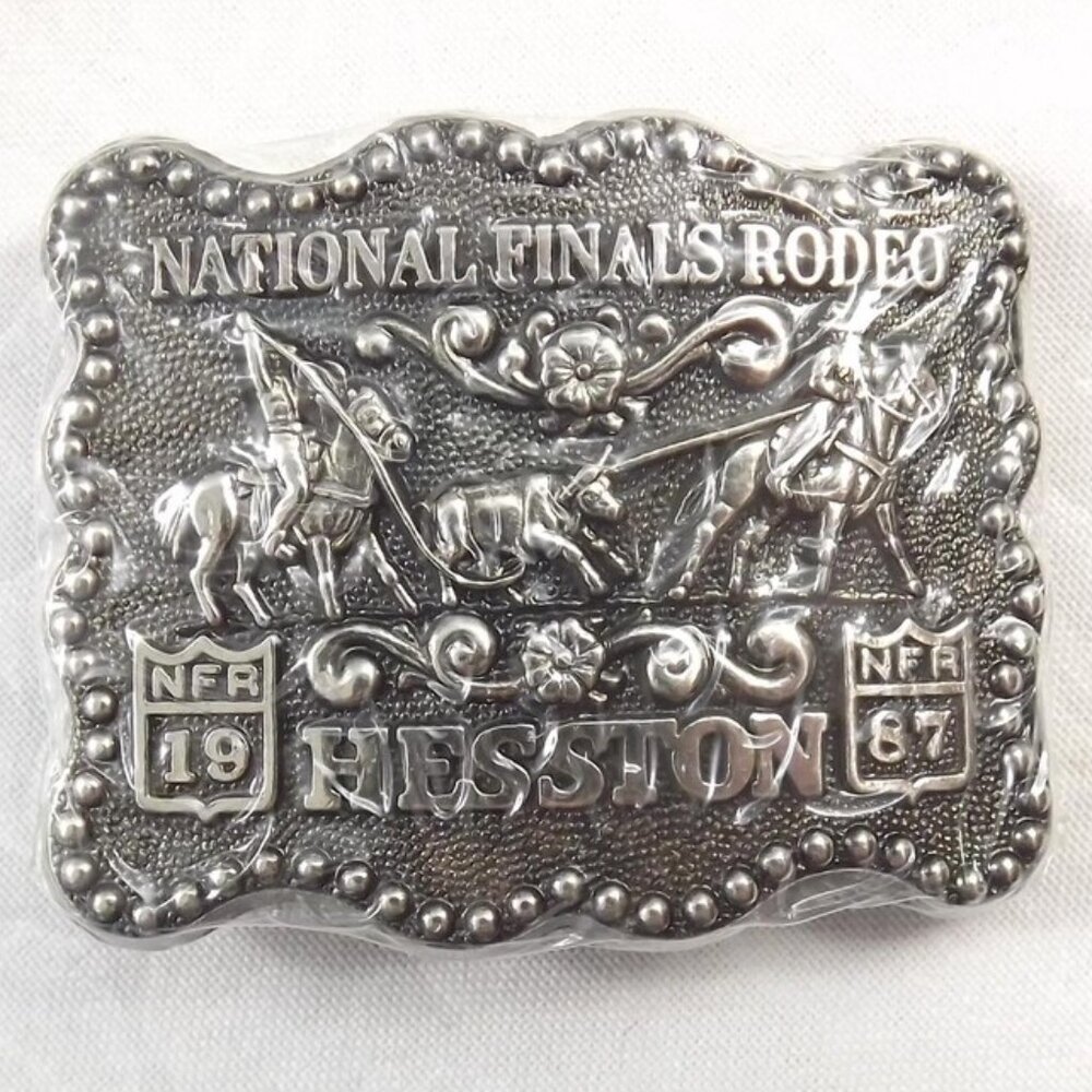 NOS 1987 Hesston National Finals Rodeo Miniature Cowboy Belt Buckle